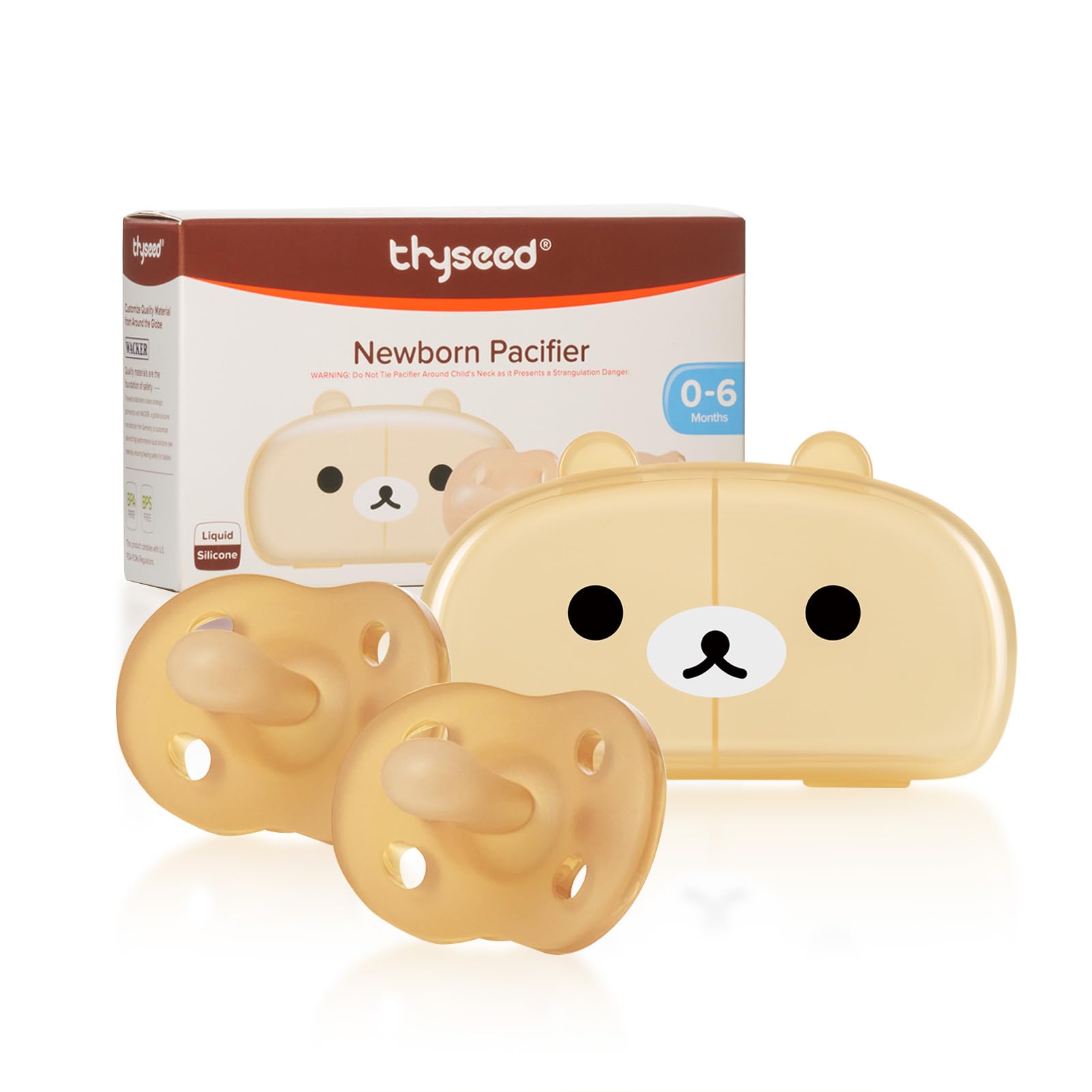 Thyseed Orthodontic Pacifier for Newborn, 100% Silicone, One-Piece Design, BPA-F