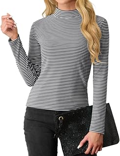 PrinStory Women's Sweatshirts Long Sleeve Pullover Women's Stretch Turtleneck T Shirt Slim Fit Tops Autumn Winter Casual Tunic Tops