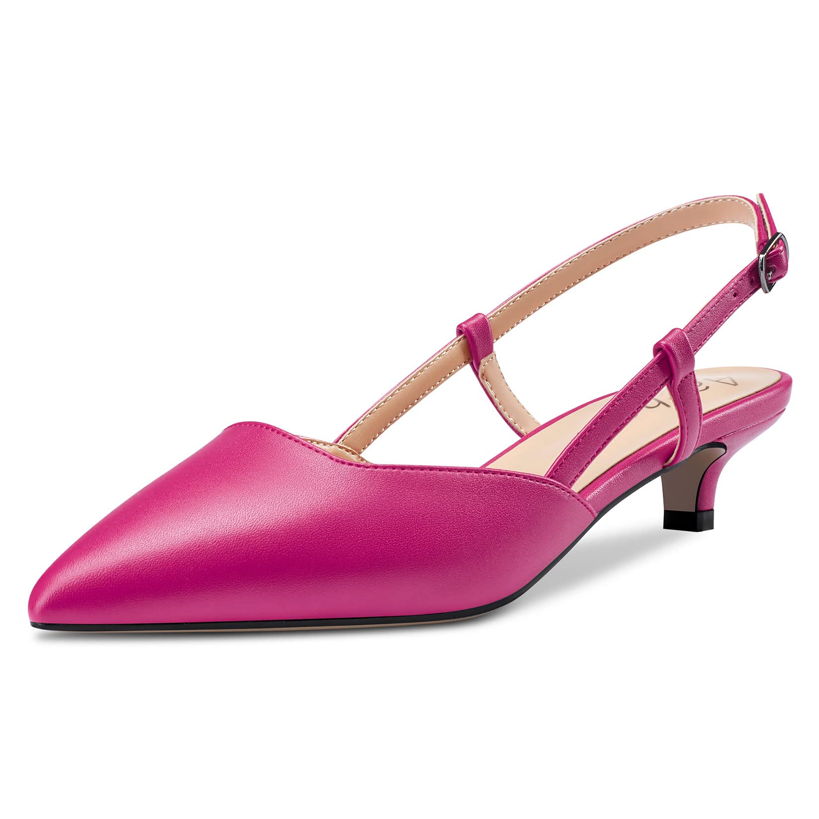 Aachcol Women's Low Kitten Heel Pumps Lace Toe Cap Ankle Strap Slingback Dress S