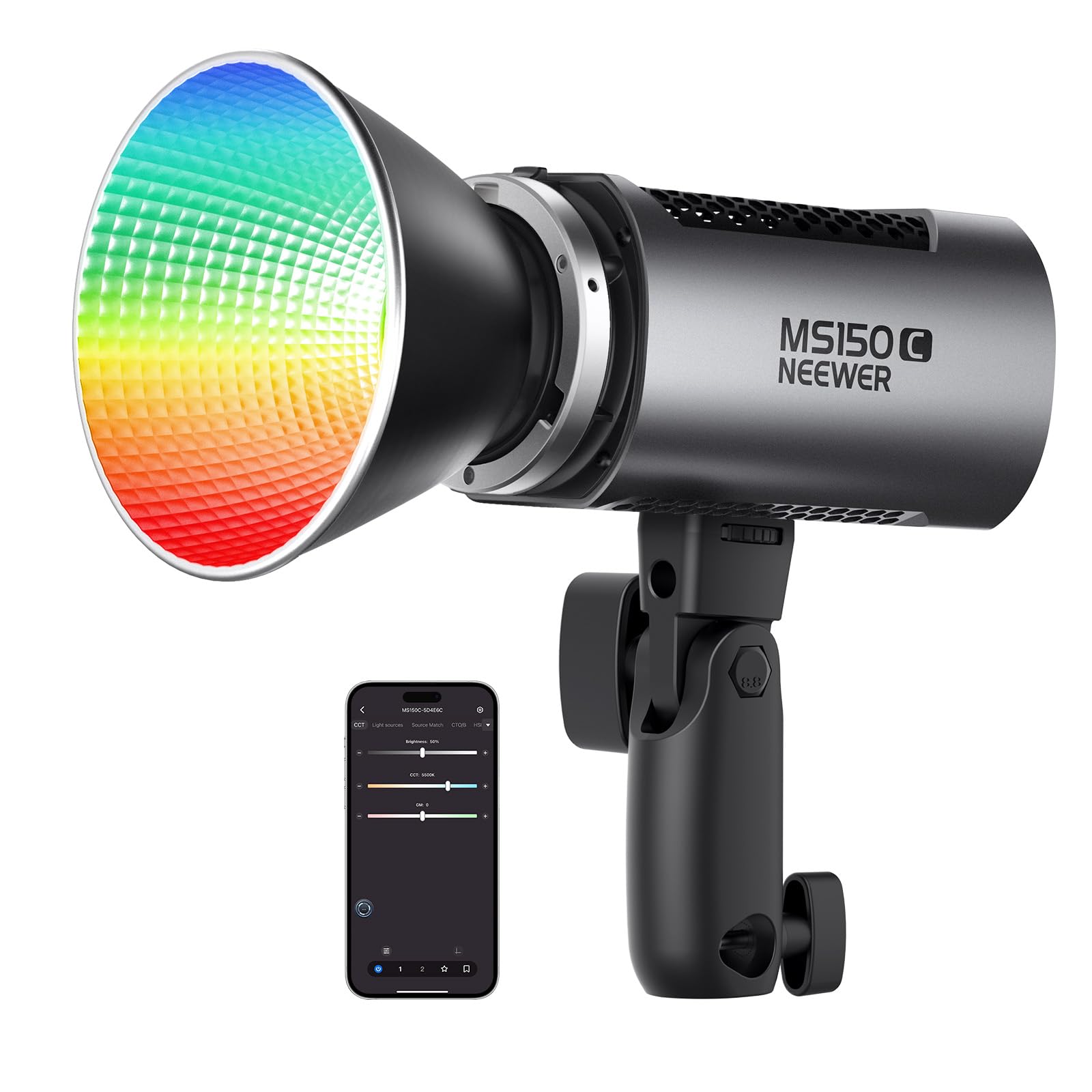 NEEWER MS150C RGBWW LED Video Light with 2.4G/App Control, 150W Metal Mini RGB C