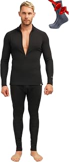 100% Merino Wool Base Layer Mens Set - Quarter Zip Thermal Underwear