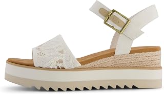 TOMS Sandales à talon compensé Diana pour femme, tige en cuir, semelle intermédiaire enveloppée de corde, sangle réglable, boucle, semelle intérieure OrthoLite, naturel, 7