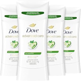 Dove Advanced Care Antiperspirant Deodorant Stick Cool Essentials 4 ct for helping your skin barrier repair after shaving 72 hour odor control and sweat protection with Pro Ceramide Technology 2.6 oz