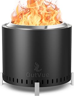 OutVue 19.5 inch Stainless Steel Smokeless Fire Pit with Tote Bag | Outdoor Smokeless Firepit with Fire Poker, Wood Burning Fire Pits for Camping, Bonfire, Low Smoke Firepit for Outside