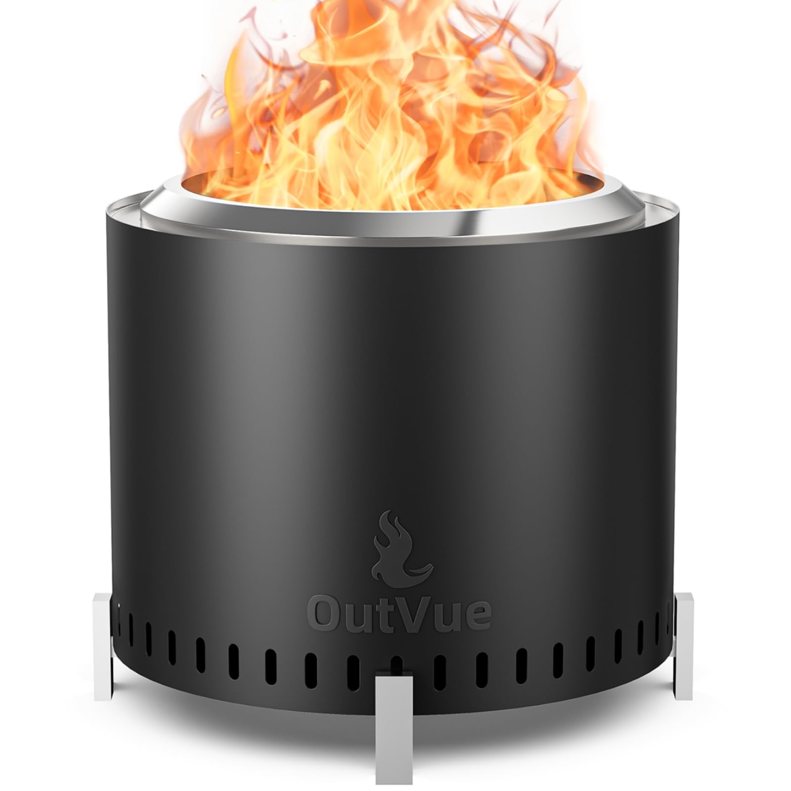 OutVue 19.5 inch Stainless Steel Smokeless Fire Pit with Tote Bag | Outdoor Smok