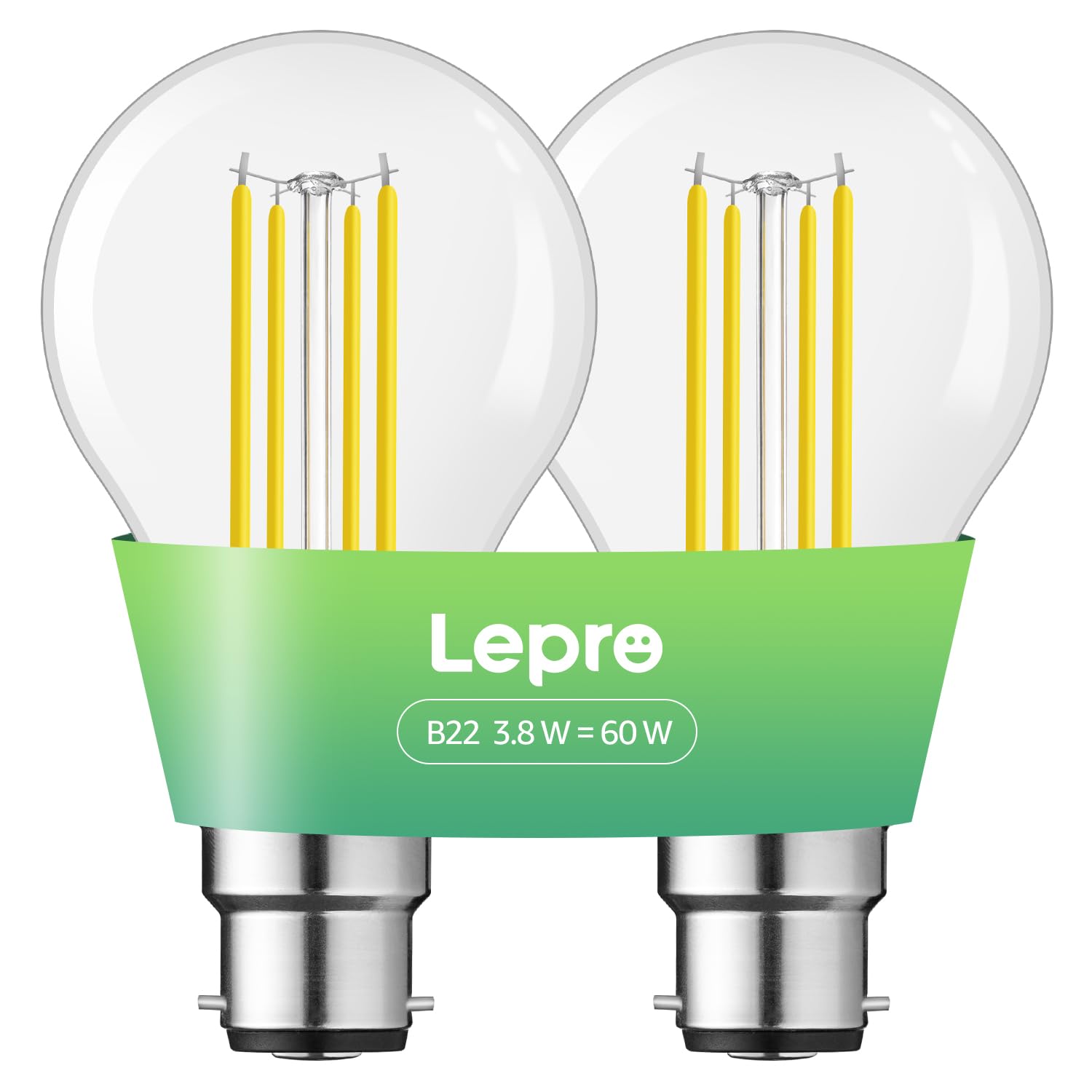 Lepro Bayonet Light Bulb A-Rated, 3.8W = 60W, 806lm, Warm White, Pack of 2 | B22
