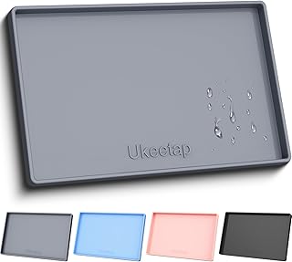 19" x 12" Extra Thick Silicone Mat Waterproof with Raised Edge, Gray | BPA-Free Non-Slip Multi-Purpose Mat for Dog & Cat Feeding, Under Sink Storage & Protection