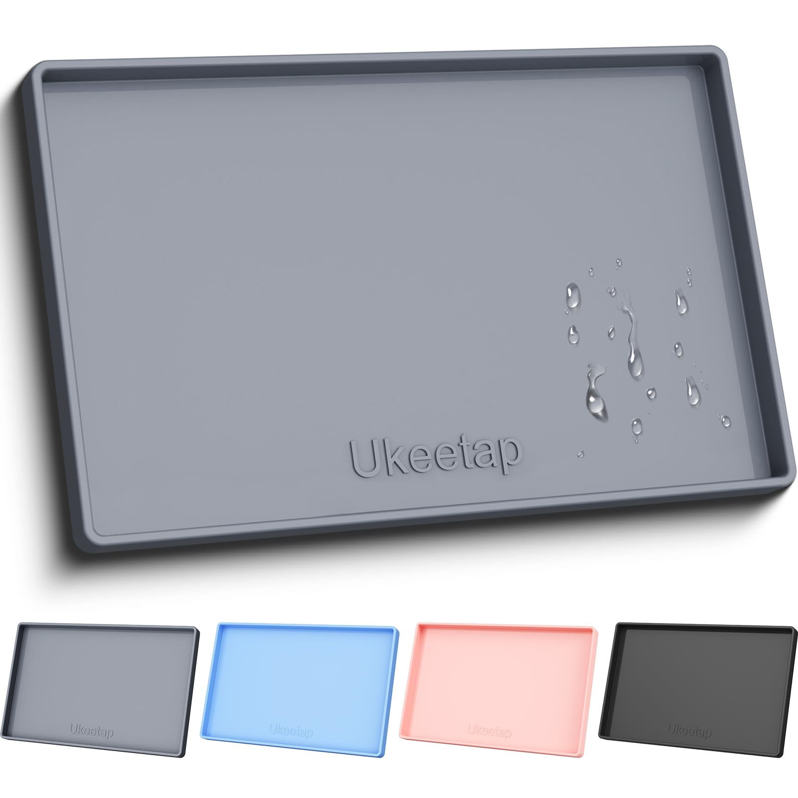 19" x 12" Extra Thick Silicone Mat Waterproof with Raised Edge, Gray | BPA-Free 