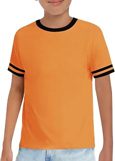 Haloumoning T-shirt a maniche corte per bambini a girocollo estiva a blocchi di colore top magliette alla moda 5-14 anni
