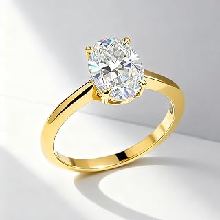 Elegant Luxury Sterling Silver 1CT-5CT Oval Solitaire Ring for Women Engagement Wear Promise Ring Best Gift for Women Fine Jewelry Gift (Gold), Sterling Silver, No Gemstone