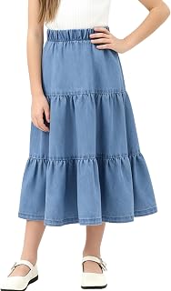 Happy Cherry Girl's Denim Midi Skirt Ruffle Hem Elastic Waisted A Line Skirts 5-12 Years