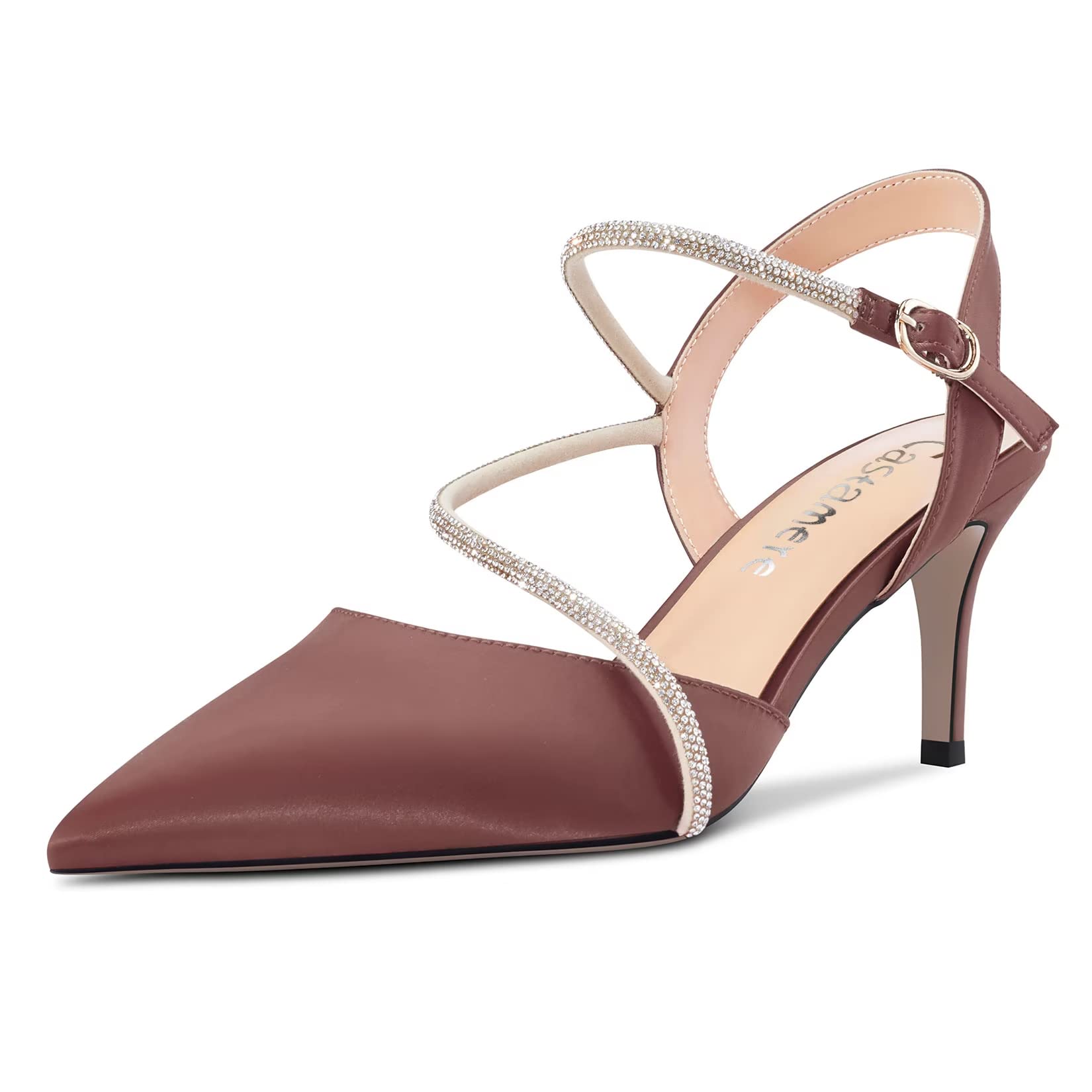 Castamere Women's Medium Needle Pointed Toe Ankle Strap Sandals Diamond Crystal 