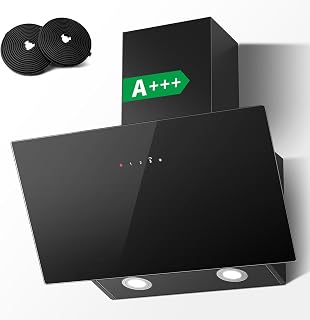 Cooker Hood 60cm, TopStrong Extractor Fan Kitchen, Wall-Mounted Extractor Hood, A+++ Kitchen Hood, 450 m³/h, Touch Control, 3 Speed + Booster, Recirculating & Ducting System, Black