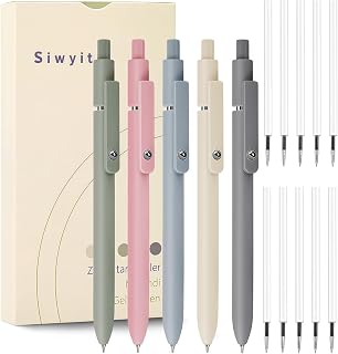 Gel Pens, 5 Pcs 0.5mm Quick Dry Black Ink Fine Point Smooth Writing Pens and 10 Refills, Retractable Stylo Gel for Journaling Note Taking, Office Supplies (Morandi-5PC)
