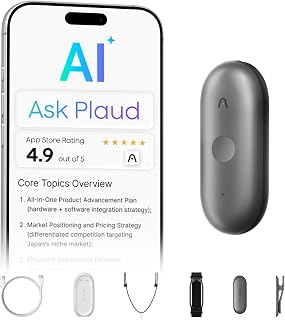 Plaud NotePin S Wearable AI Voice Recorder, Transcribe & Summarize, Black | AI Note Taker for Meetings Interviews, Professionals, Teams, 112 Languages, App Control, Find My, 4 Accessories