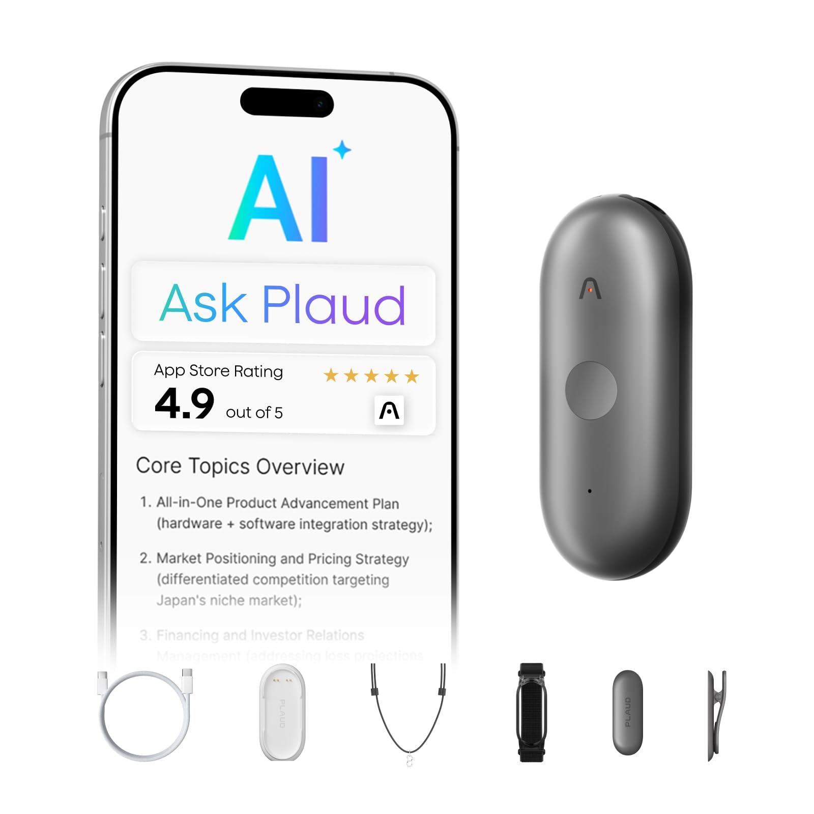 Plaud NotePin S Wearable AI Voice Recorder, Transcribe & Summarize, Black | AI N