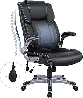 COLAMY High Back Executive Office Chair- Ergonomic Home Computer Desk Leather Chair with Padded Flip-up Arms, Adjustable Tilt Lock, Swivel Rolling Chair for Adult Working Study, Black