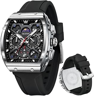 OLEVS Gelatu Men's Automatic Watch - 164ft Waterproof Mechanical Skeleton Watch - Square Sapphire Crystal - White/Black/Rose Gold