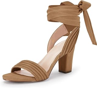 Coutgo Women Sandals High Heel Strappy Open Front Lace Up Comfortable Wedding Shoes