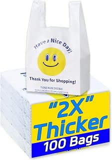 YovhVon 0.8Mil(20 Microns), 100 Count, Plastic Bags with Handles, T-Shirt bag, Thank You bags, Shopping Bag, Grocery Bag, |for Store, Carry, Pack|, White, 1/6 Barrel, Large 11"x6"x21", Heavy Duty