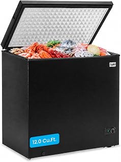 TABU 12.0 Cubic Feet Chest Freezer, Large Freestanding Deep Freezer, Black | Compact, Top Opening, 7 Level Adjustable Thermostat &amp; Removable Basket, Space-Saving, Low Noise (Black, 12.0 Cu.Ft.)