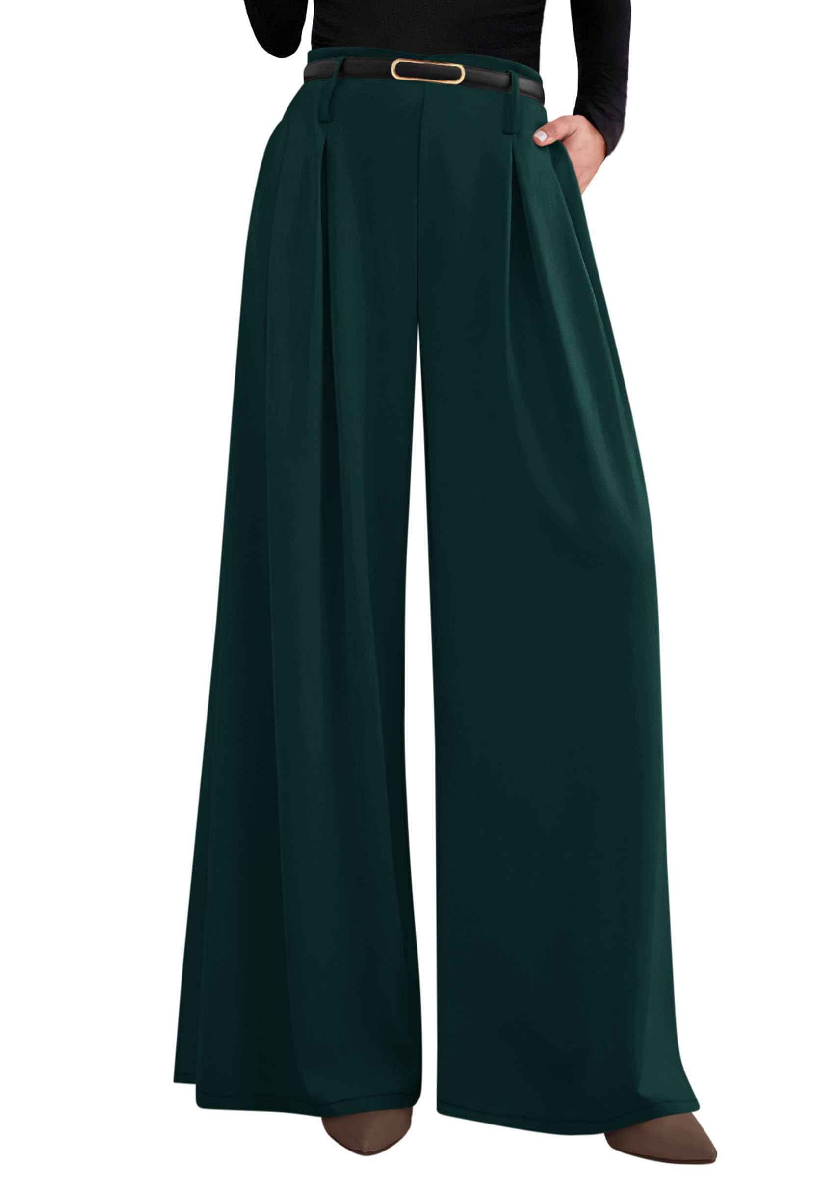 PRETTYGARDEN Womens Fall Wide Leg Trousers 2025 High Elastic Waist Loose Pleated