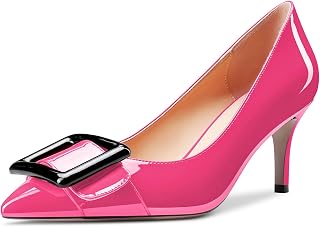 CASTAMERE Women's Needle Mid Heel Closed Toe Pointed Toe Pumps Slip-on Dress Cute Shoes 6.5 CM Heels