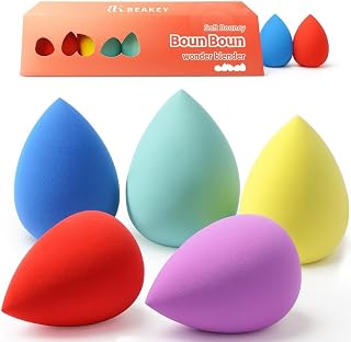 BEAKEY Makeup Sponge Set, 5 Pack Foundation Beauty Sponges &amp; Soft Blenders | Micro Porous Low Absorption, for Liquid Cream &amp; Powder Application, Latex Free Vegan &amp; Cruelty-Free, Reusable &amp; Durable