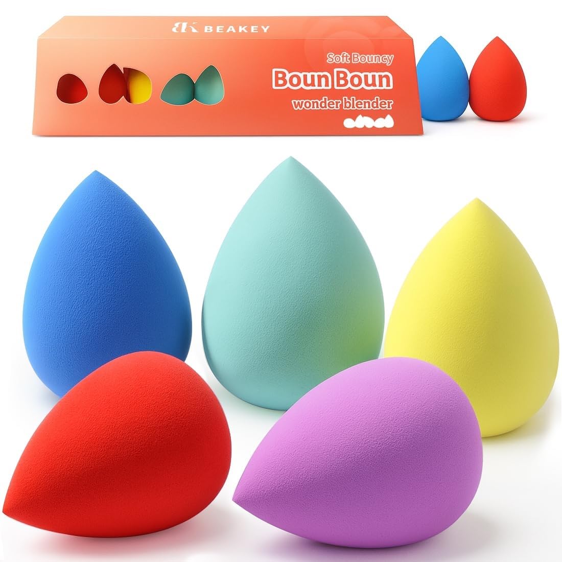 BEAKEY Makeup Sponge Set, 5 Pack Foundation Beauty Sponges &amp; Soft Blenders |