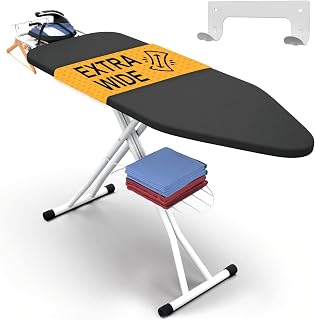 Xabitat Ironing Board Extra-Wide 57" x 18" Foldable with Wall Hanger | Height adjustable 30" - 36", full-metal frame, scorch & heat-resistant cover, iron rest, anti-slip feet