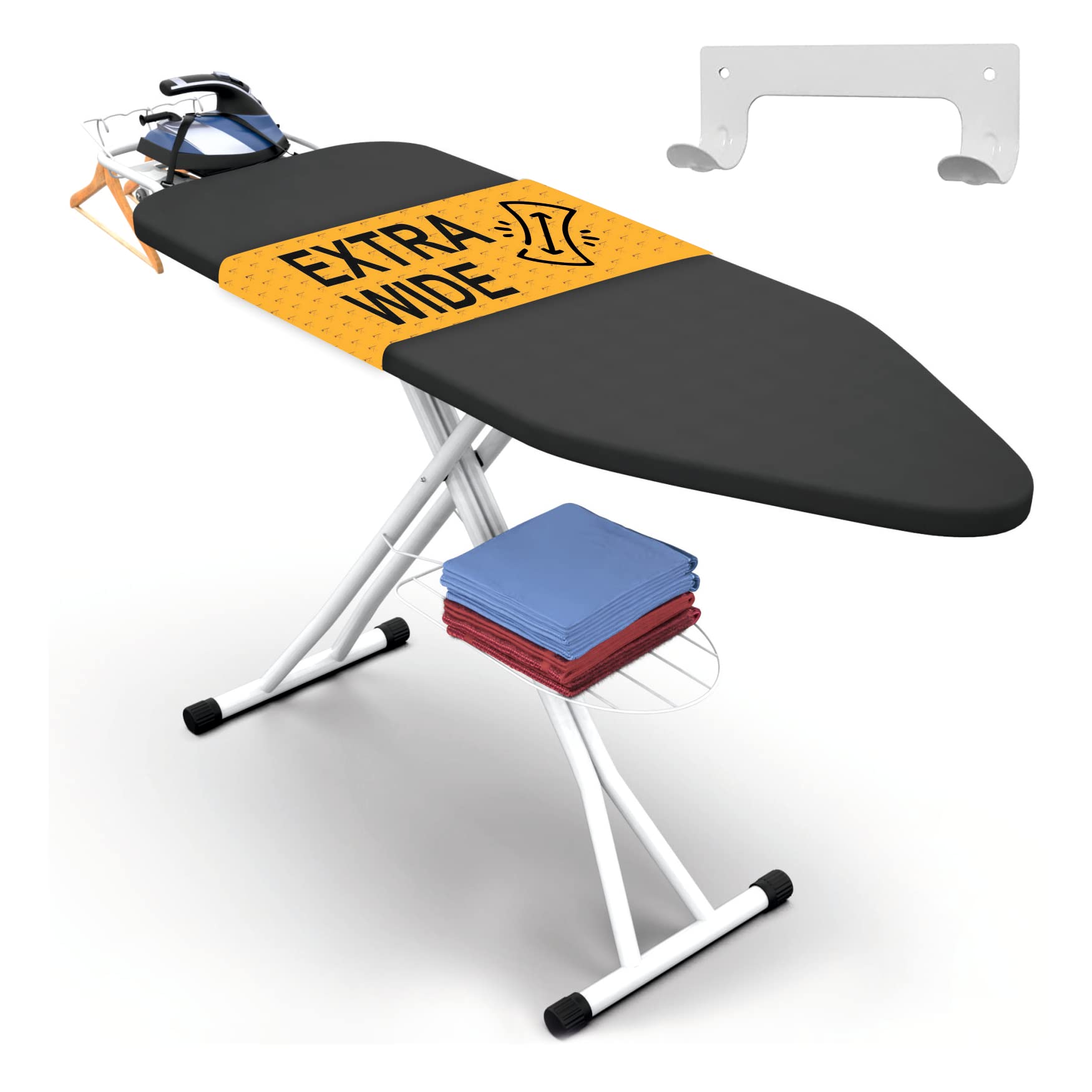 Xabitat Ironing Board Extra-Wide 57" x 18" Foldable with Wall Hanger | Height ad