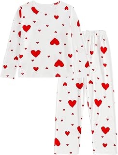 Pajamas for Girls Red Heart Valentines Day Pjs Sets Kids Long Sleeve and Pants 2Pcs Loungewear Nightwear