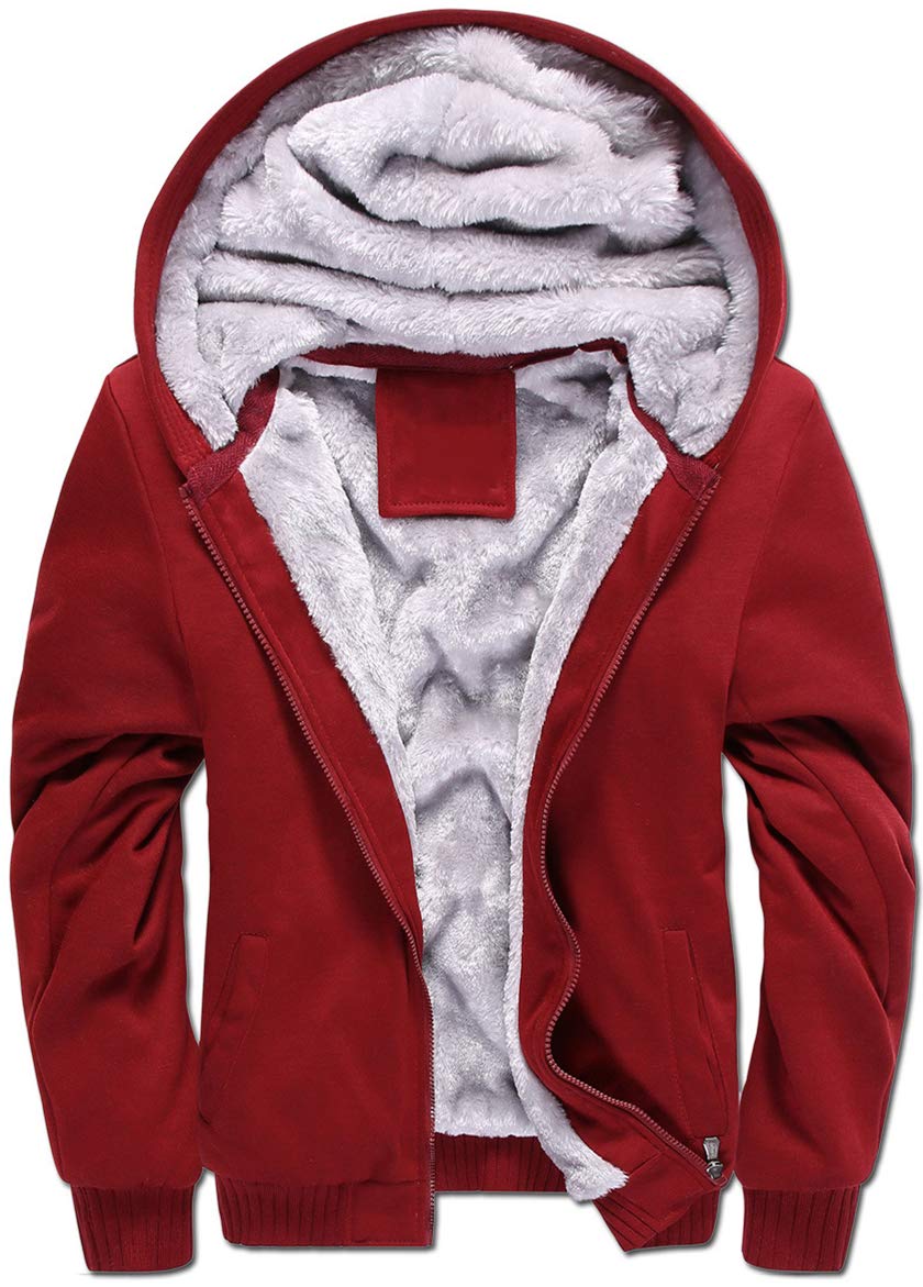 Men's Hoodie with Zip, Long Sleeve Hooded Jacket, Winter Warm Fleece Inner Sweat