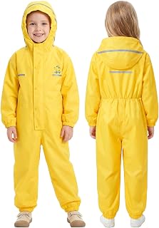 JiAmy Toddler One Piece Rain Suit Kids Rain Poncho Waterproof Muddy Buddy Rain Jacket Full Body Raincoat