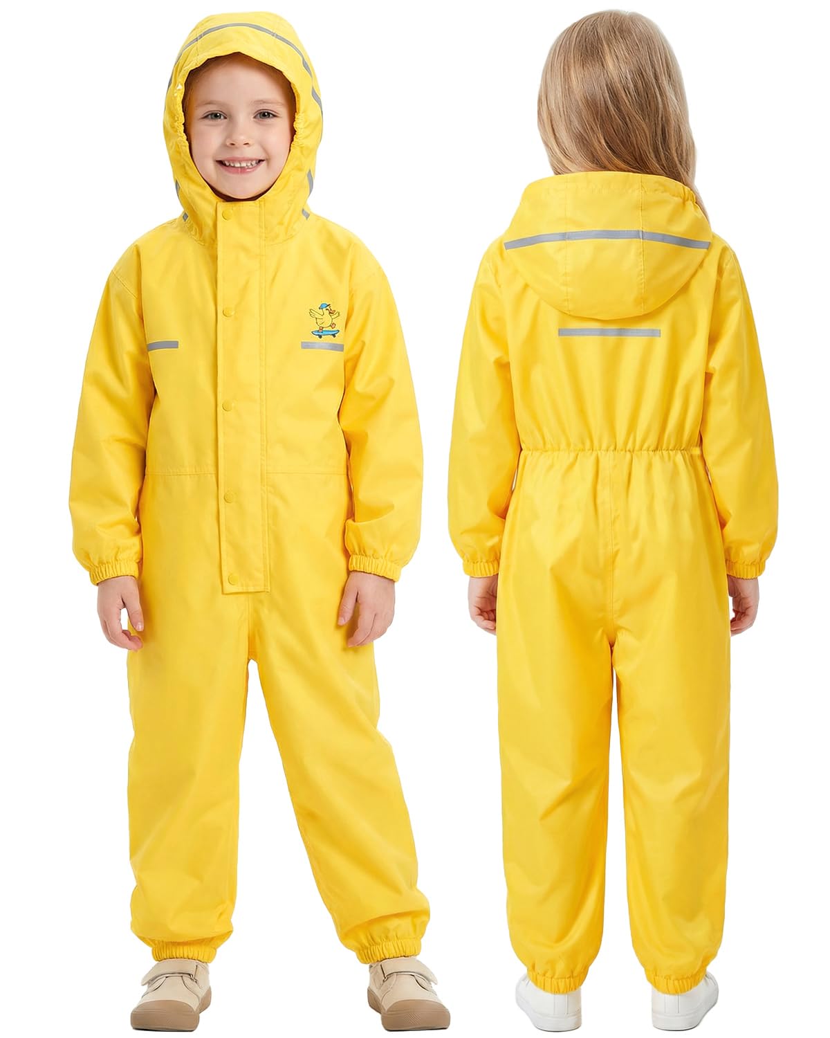 JiAmy Toddler One Piece Rain Suit Kids Rain Poncho Waterproof Muddy Buddy Rain J