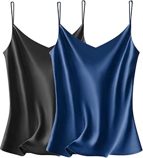 VIDUSSA Womens Silky Satin Vest Tops Pack V Neck Spaghetti Strap Loose Sleeveless Cami Tank Shirt Blouses