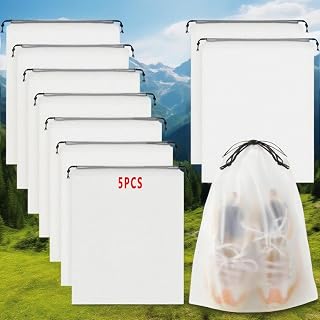 Travel Shoe Bags 40 x 30 cm Transparent Portable Drawstring Closure Waterproof Dustproof Home Travel Essentials, Pack of 5., Travel Shoe Bags