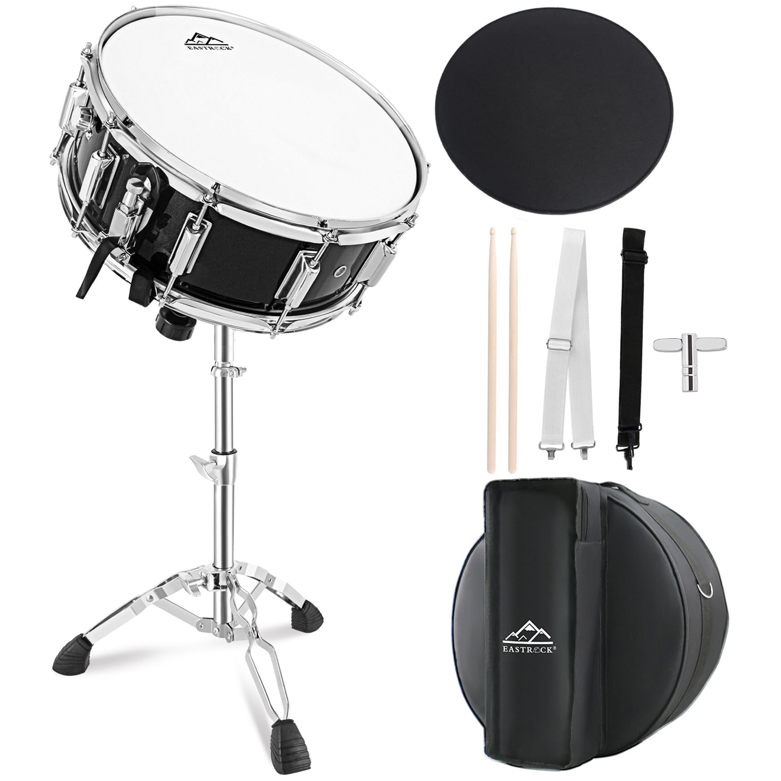 EASTROCK Snare Drum Set 14X5.5 Inches with stand for Student-Black | Beginner Sn