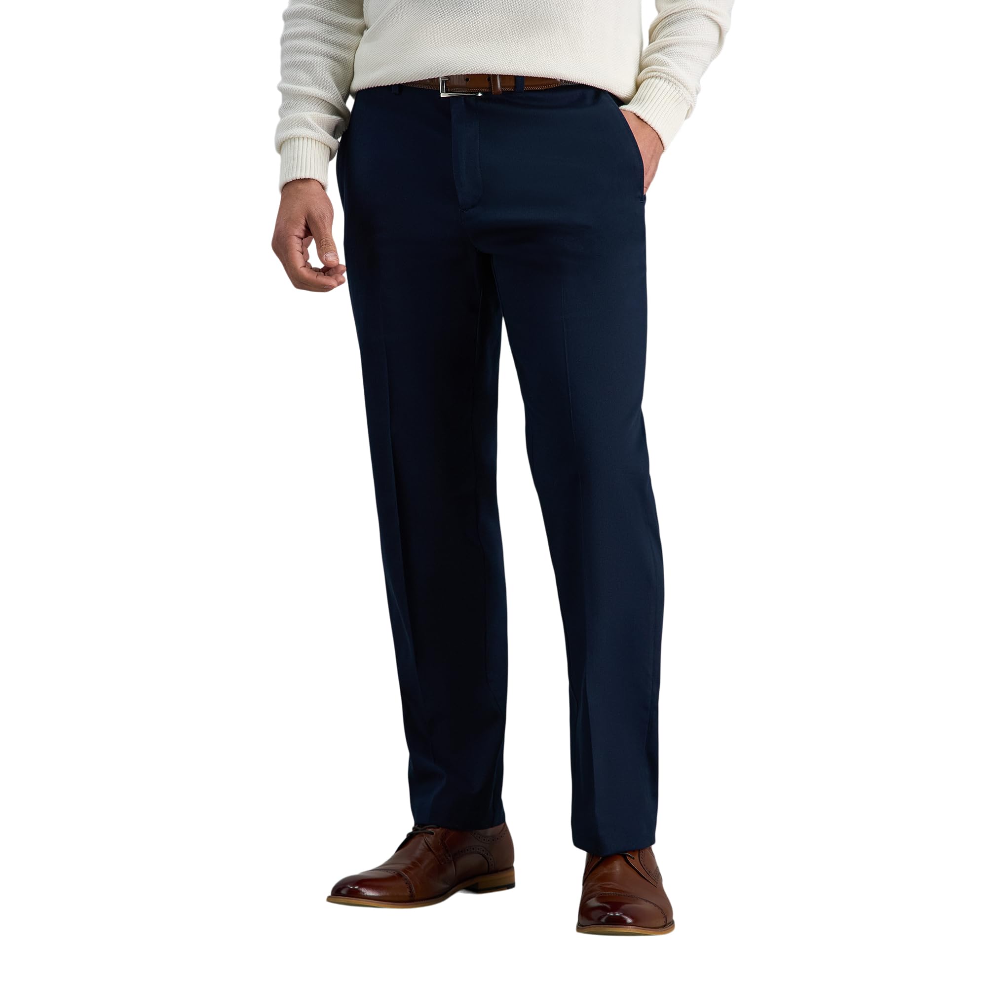 Haggar Herren Lässige Hose Premium-Hose, Bügelfrei, Khaki, Gerade Passform, Flac