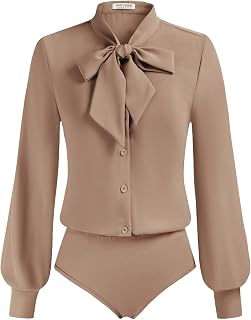 Kate Kasin Women's Tie Neck Office Blouse Button Down Long Sleeve Blouse Tops