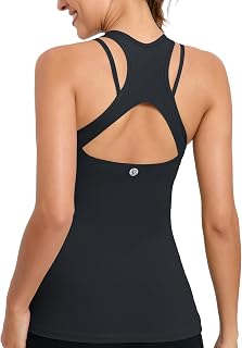 RUNNING GIRL Workout Tank Tops with Built-in Bra for Women, Strappy Back Compression Shirt, Athletic Yoga Tops