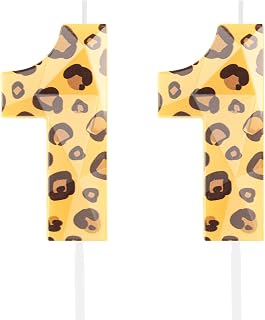 Cheetah 11Pcs Birthday Cake Candles Leopard Print Number 11 Birthday Cake Decoration for Girls Women Cheetah Birthday Party Decorations