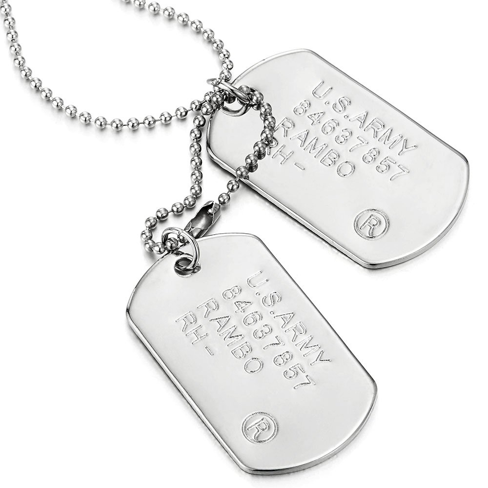 COOLSTEELANDBEYOND Men's Military Dog Tag Pendant Necklace With Ball Chain, Doub