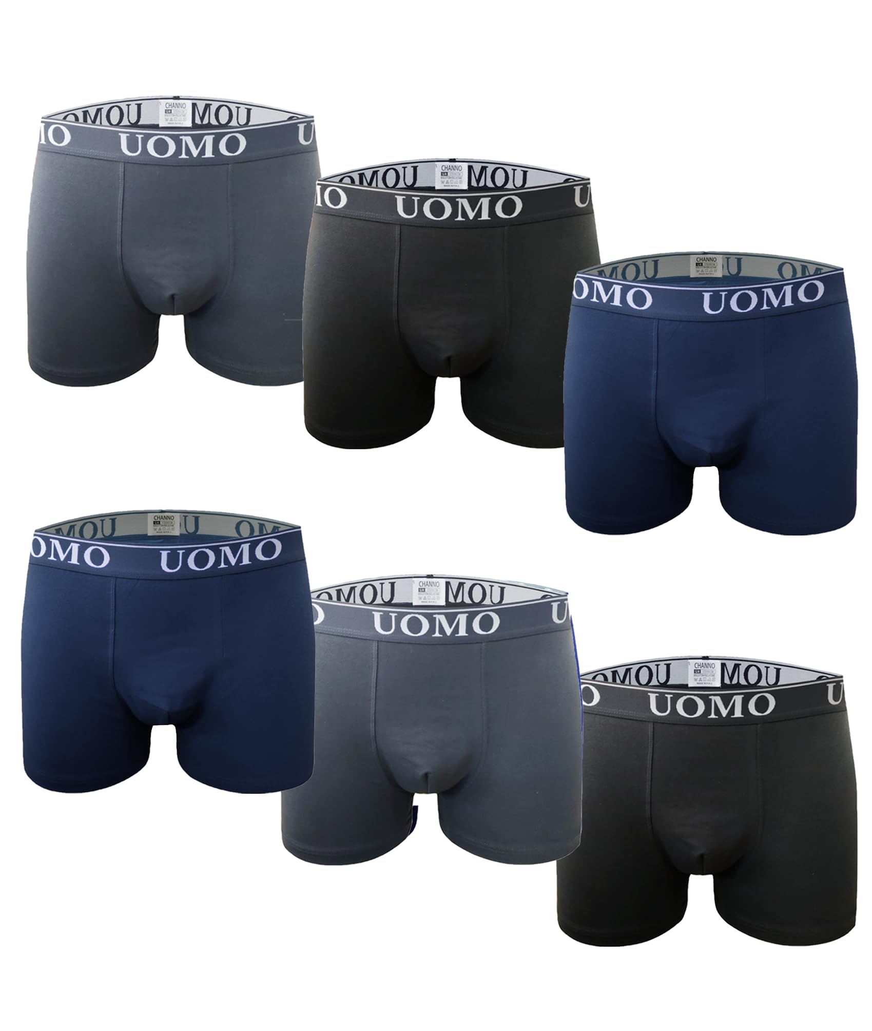UOMO Collection 6 Pack Cotton Basic Solid Boxer Briefs Comfy Soft