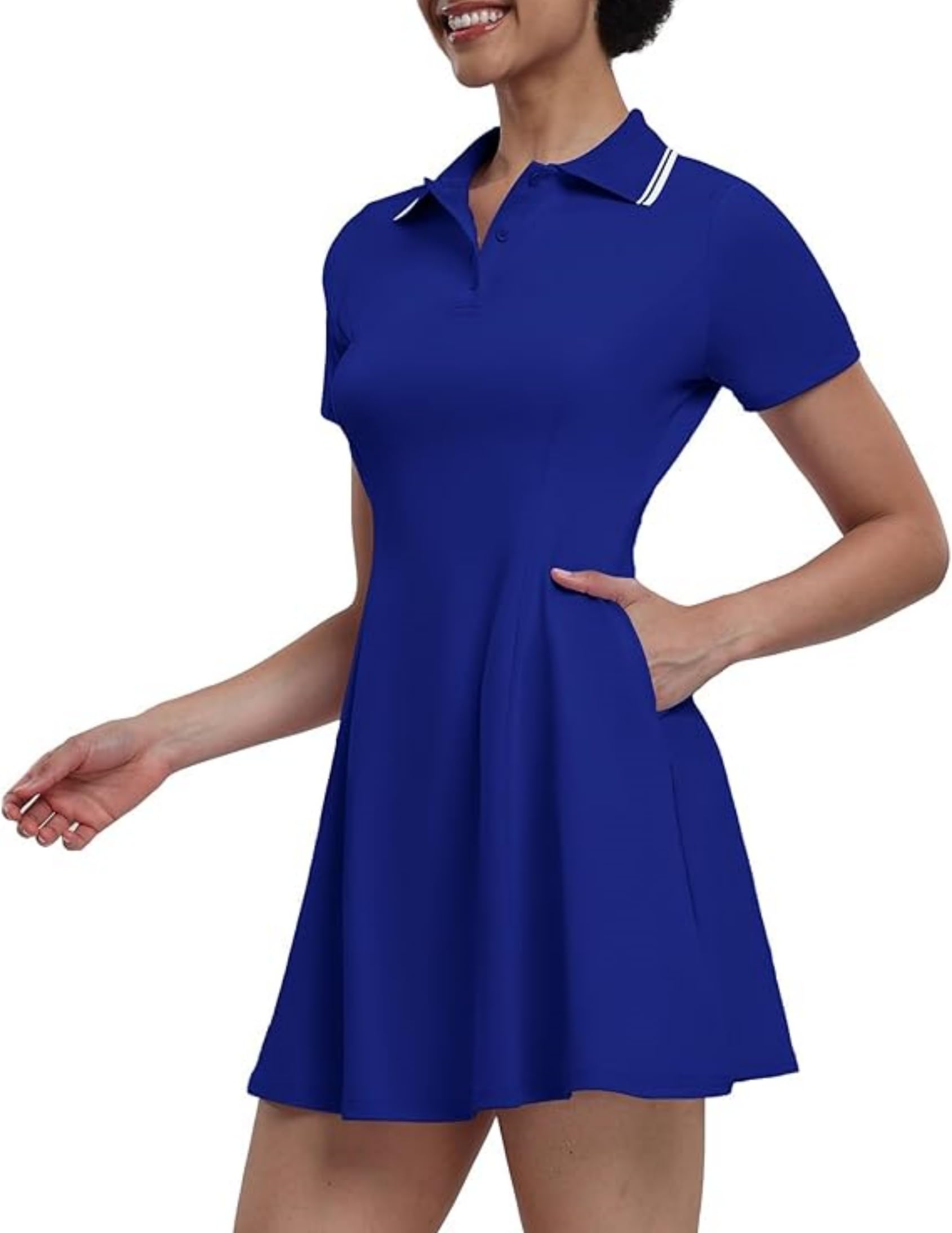 Women's Short Sleeve Button Down Lapel Golf Tennis Dress with Pockets for Sports