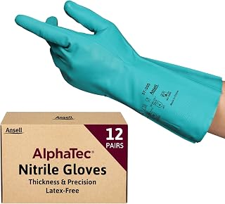 Ansell AlphaTec 37-300 Multipurpose Nitrile Gloves with Long Cuff, Chemical Protection and Food Safety, Reusable Kitchen Gloves, Household Cleaning and Dishwashing, Green, Size 2XL (12 Pairs)