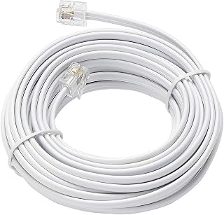 Telephone Extension Line Cord Cable Wire, Land Phone line, White, 25ft, Standard RJ11 Plugs