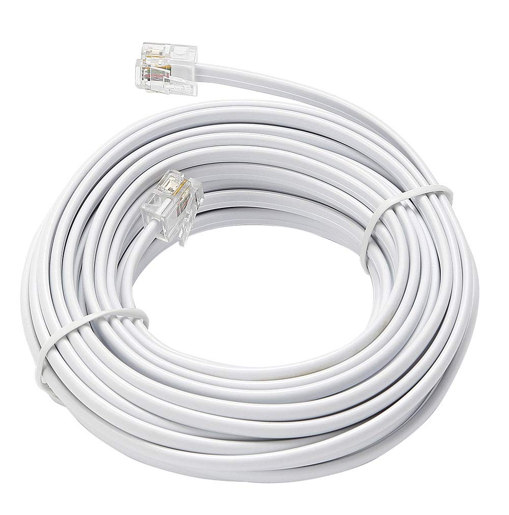 Telephone Extension Line Cord Cable Wire, Land Phone line, White, 25ft, Standard