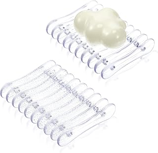 2 Pack Plastic Soap Dishes Self Draining Soap Dish Soap Dish Sponge Bathroom Toilet Shower Kitchen Restaurant (Clear)
