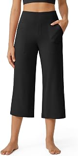 G4Free Yoga Capri Pants for Women Loose Fit High Waist Crop Pants with Pockets Casual Trousers Black XXL Tall